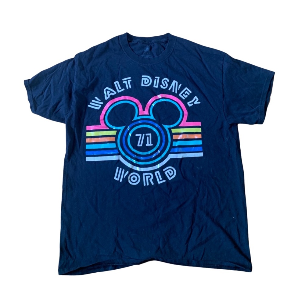 Walt Disney World Black Mickey Mouse 71 Retro striped T-Shirt Size Large